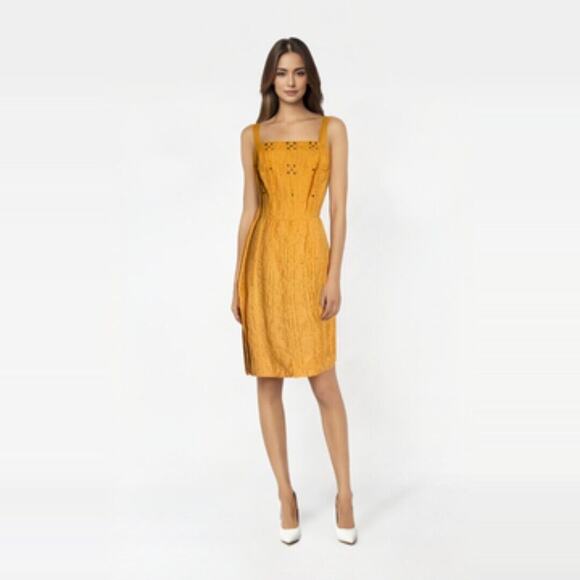 Vintage Annabis Roma Golden Yellow Orange Cocktail Dress Beaded Textured IT 44 - Picture 2 of 6